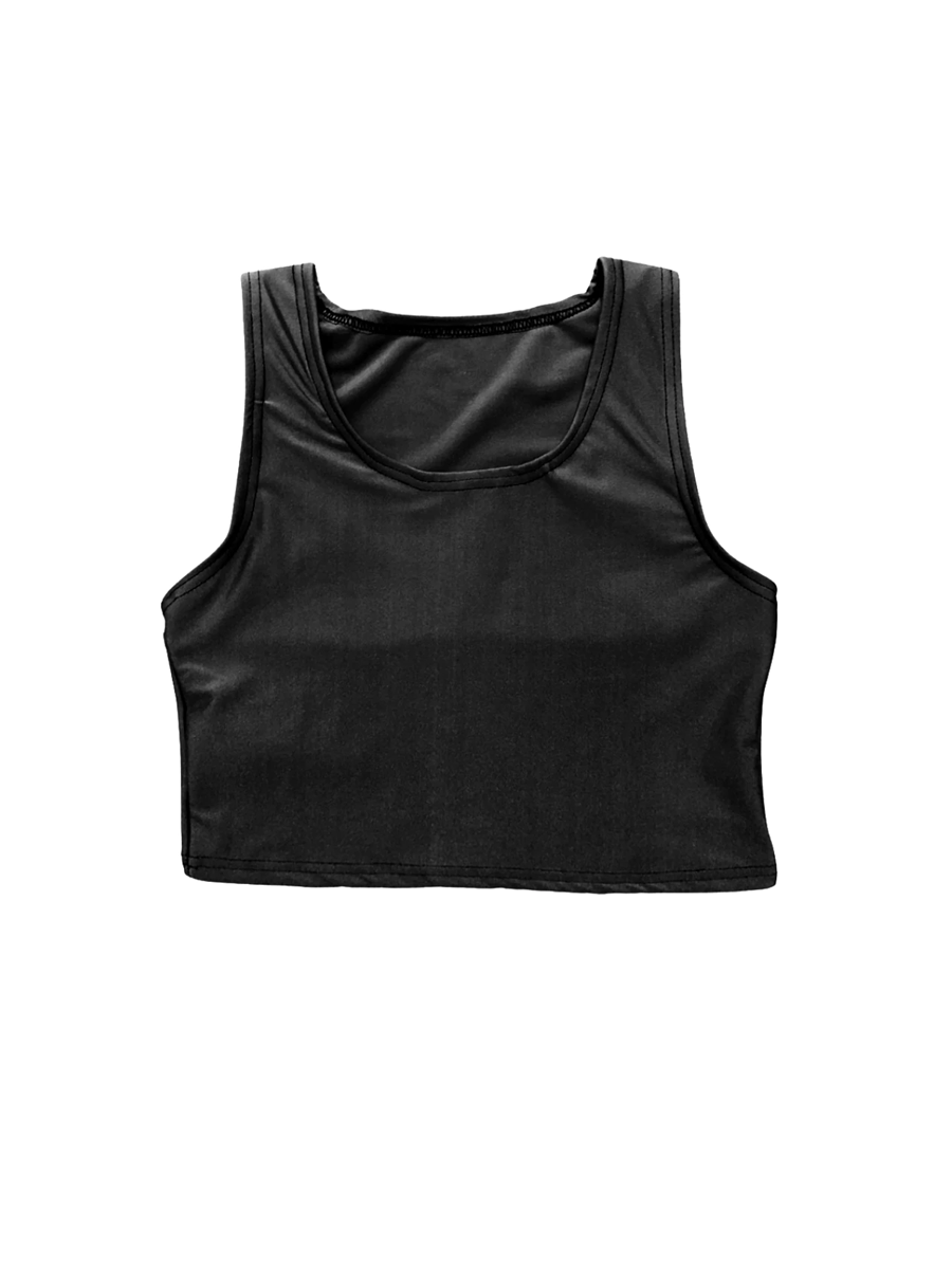 Short, black, chest binder with a zipper»